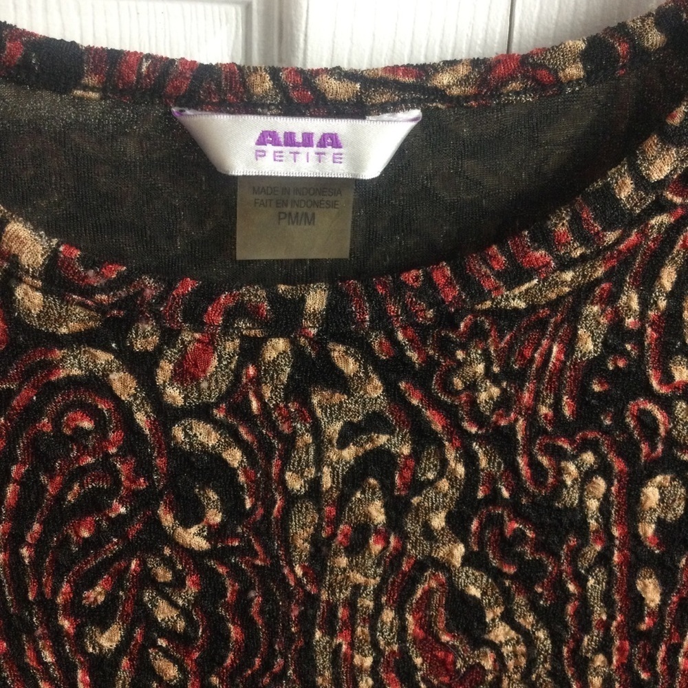 Aqua Petite Black and Red Patterned Top